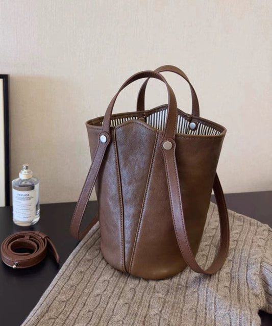 Sac seau simple en similicuir marron de grande capacité - Wavlynn
