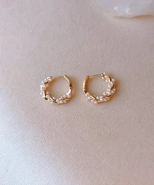Boucles d'oreilles créoles simples en argent sterling doré et perles - Wavlynn