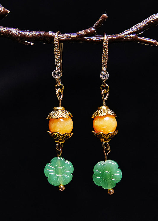 Boucles d'oreilles simples en forme de fleur de lotus vert, en jade, en cire d'abeille - Wavlynn