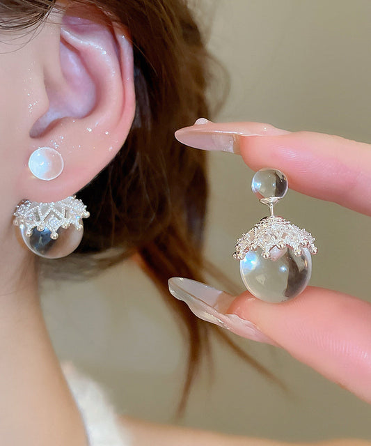 Boucles d'oreilles pendantes simples en perles de verre et zircons cuivrés nude - Wavlynn