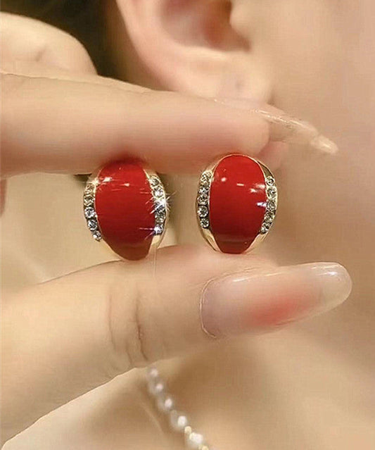 Boucles d'oreilles simples en argent sterling rouge avec zircon et jade - Wavlynn