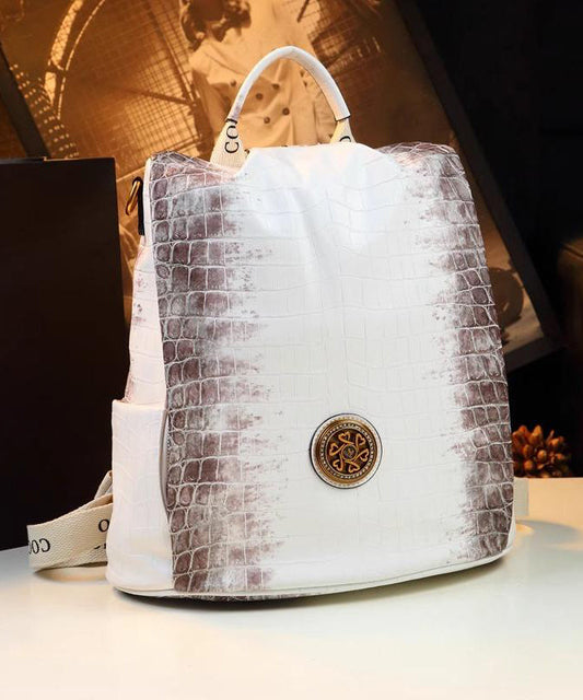 Sac à dos simple en cuir de veau blanc de grande capacité - Wavlynn