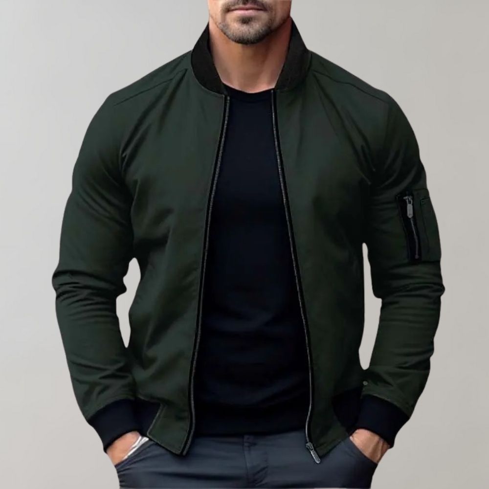 Men's slim fit zip-up bomber jacket lightweight casual versatile everyday essential refined silhouette