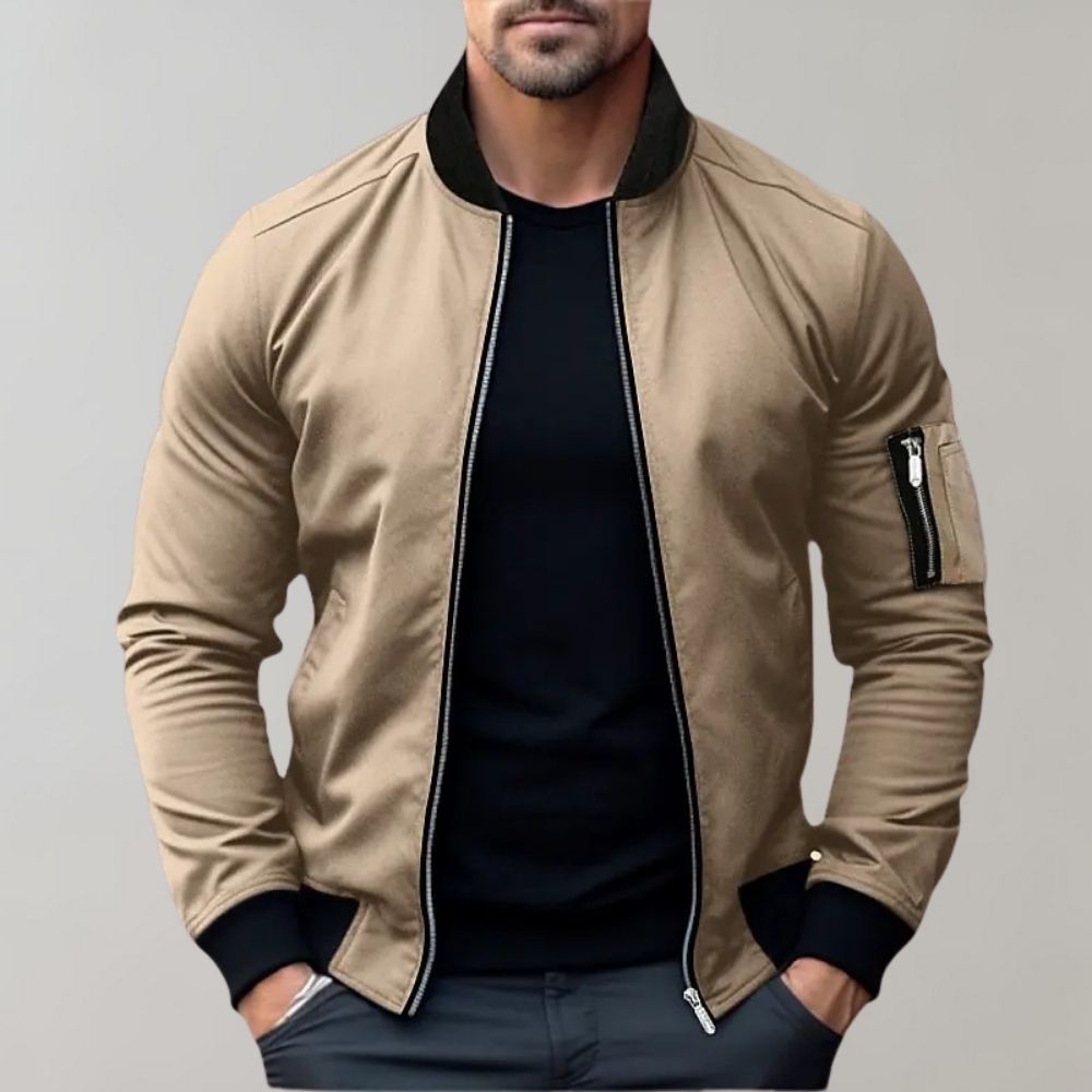 Men's slim fit zip-up bomber jacket lightweight casual versatile everyday essential refined silhouette