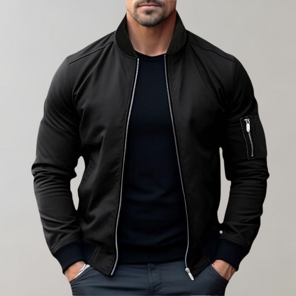 Men's slim fit zip-up bomber jacket lightweight casual everyday essential versatile wear