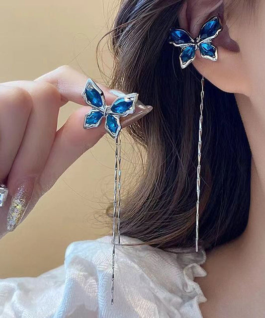 Boucles d'oreilles pendantes à pampilles papillon en cuivre bleu et zircon - Wavlynn
