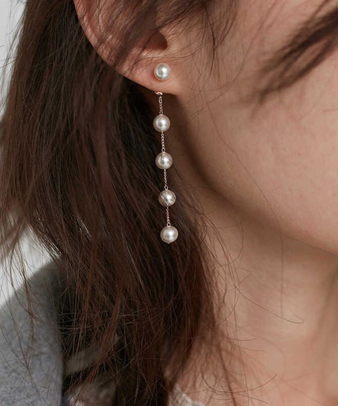 Boucles d'oreilles pendantes fines en alliage d'or avec perles et pampilles - Wavlynn