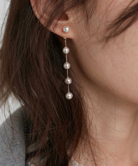 Boucles d'oreilles pendantes fines en alliage d'or avec perles et pampilles - Wavlynn