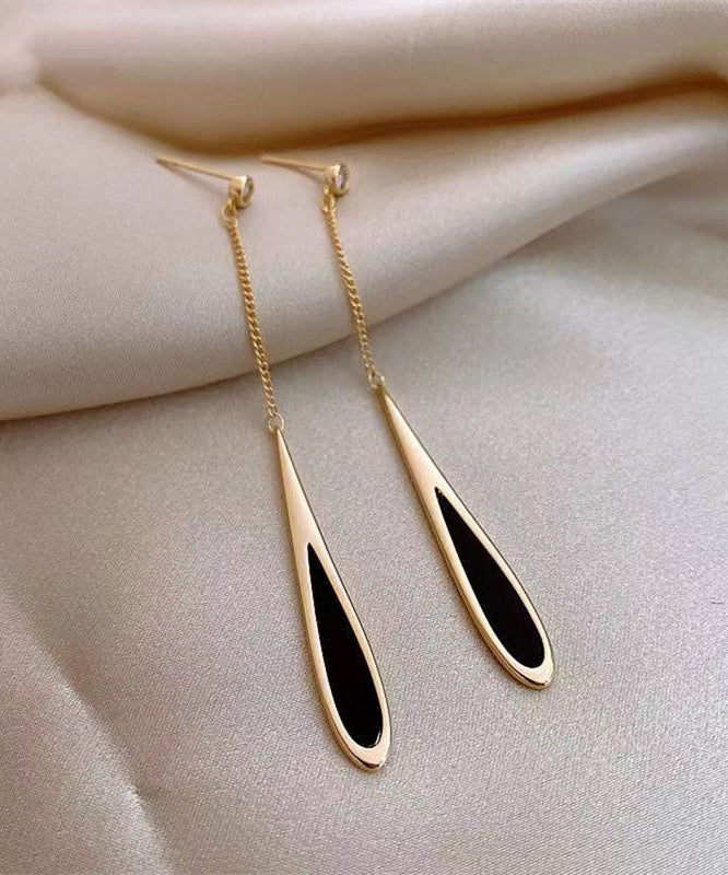 Boucles d'oreilles fines en alliage de cuivre doré et noir avec goutte d'eau - Wavlynn