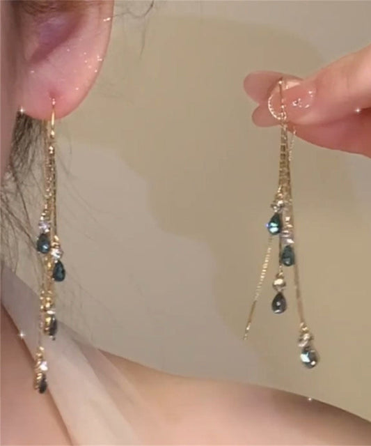 Boucles d'oreilles fines en forme de goutte d'eau avec cristal vert zircon - Wavlynn