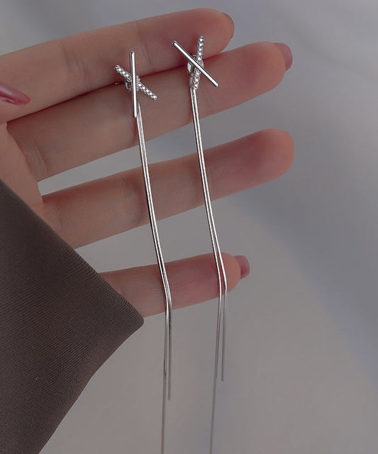 Boucles d'oreilles pendantes à pampilles en argent sterling et soie fine - Wavlynn