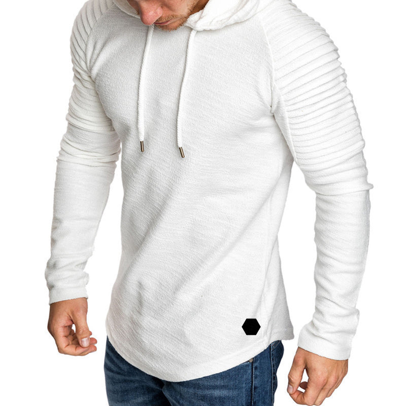 Men's slim fit casual hoodie with drawstring hood and folded sleeve detailing in autumn tones