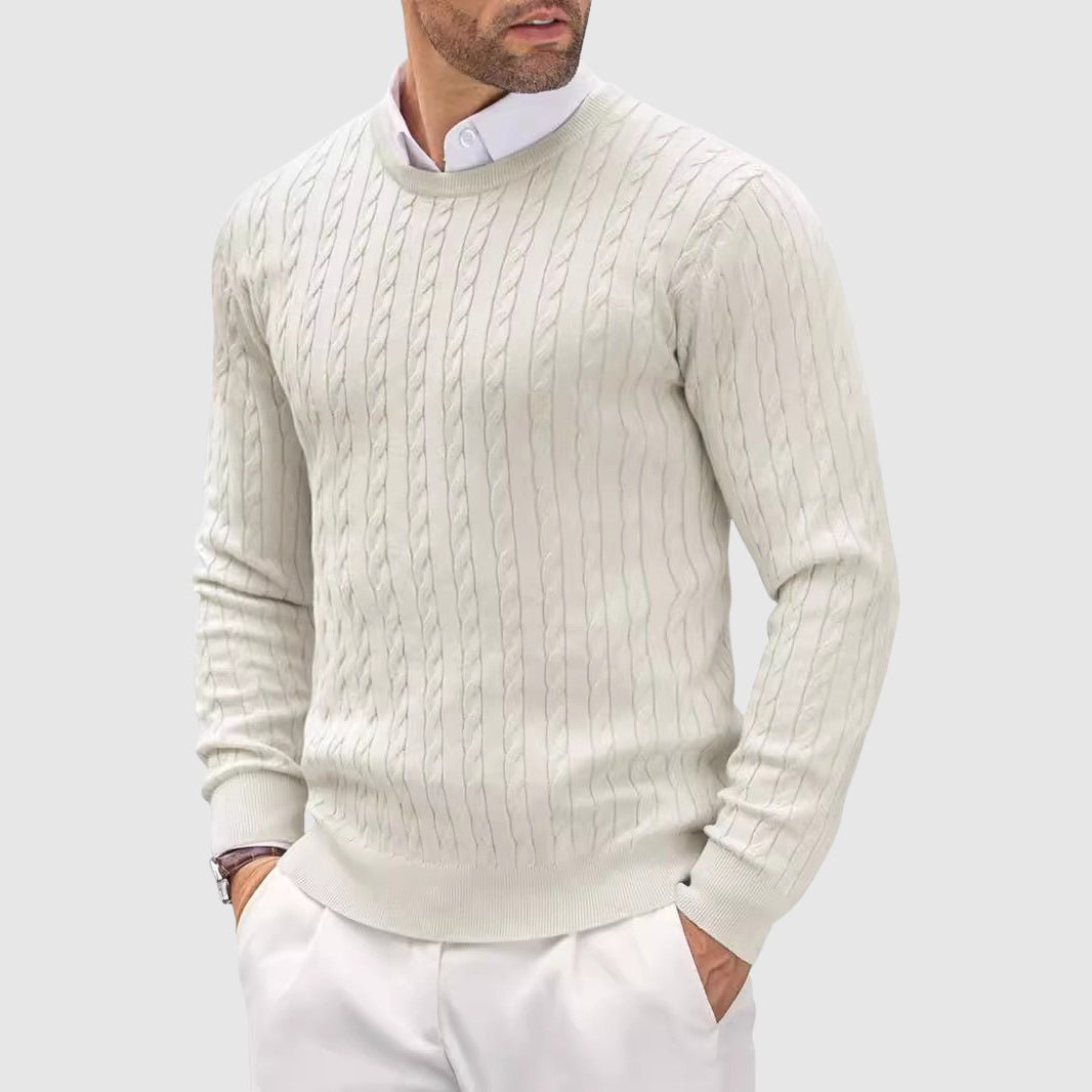 Men's slim fit wool knitted sweater with twisted knit texture, cozy layering style by Wavlynn