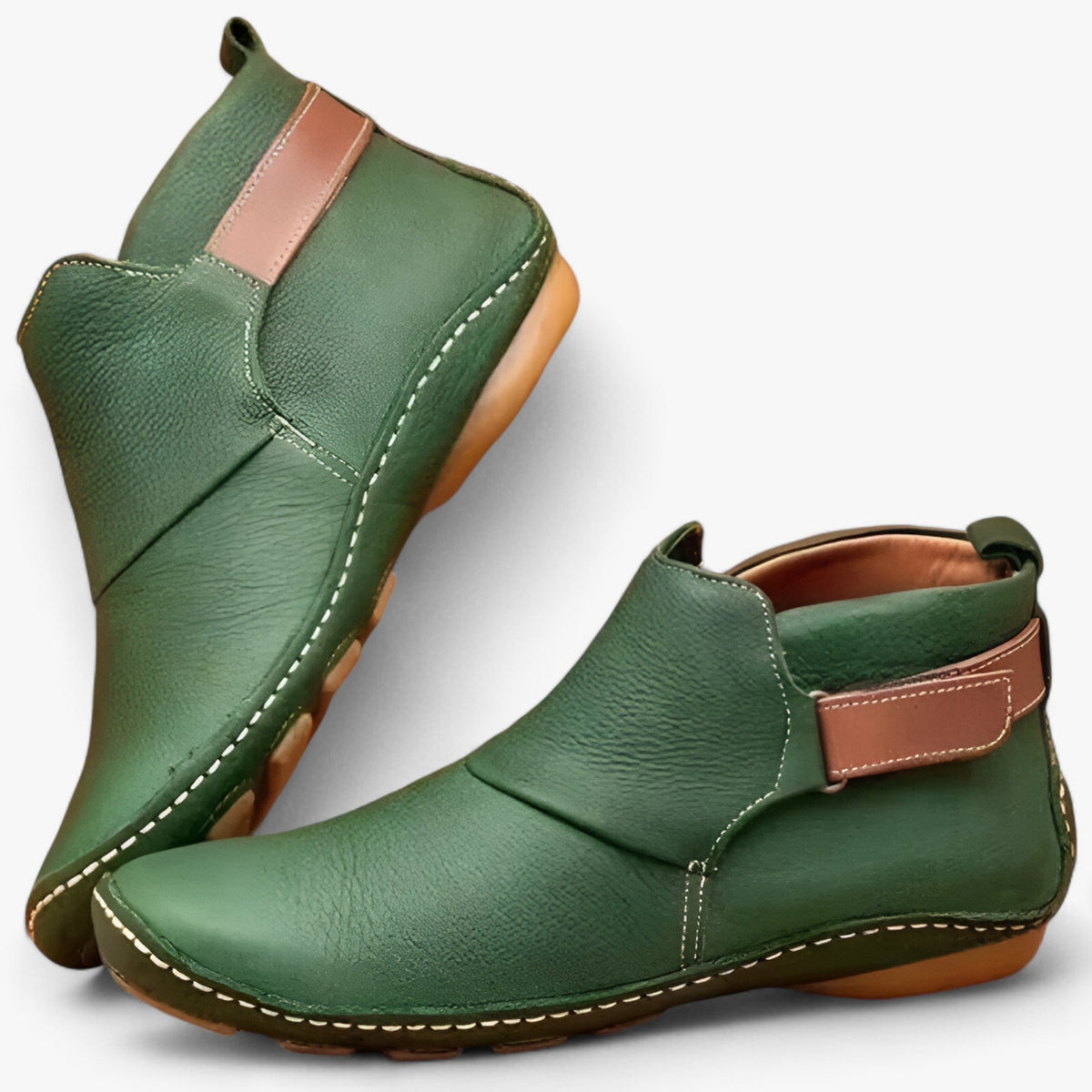 Women's slip-on ankle boots bohemian style with artisanal stitch detail and elastic strap