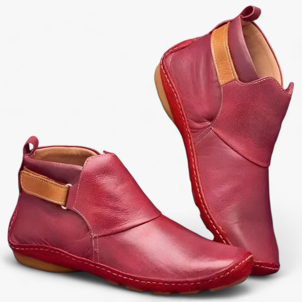 Women's slip-on ankle boots bohemian style with artisanal stitch detail and elastic strap