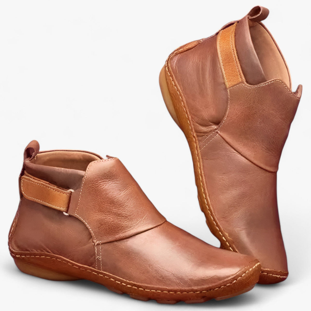 Women's slip-on ankle boots boho style with elastic strap and artisanal stitch detail
