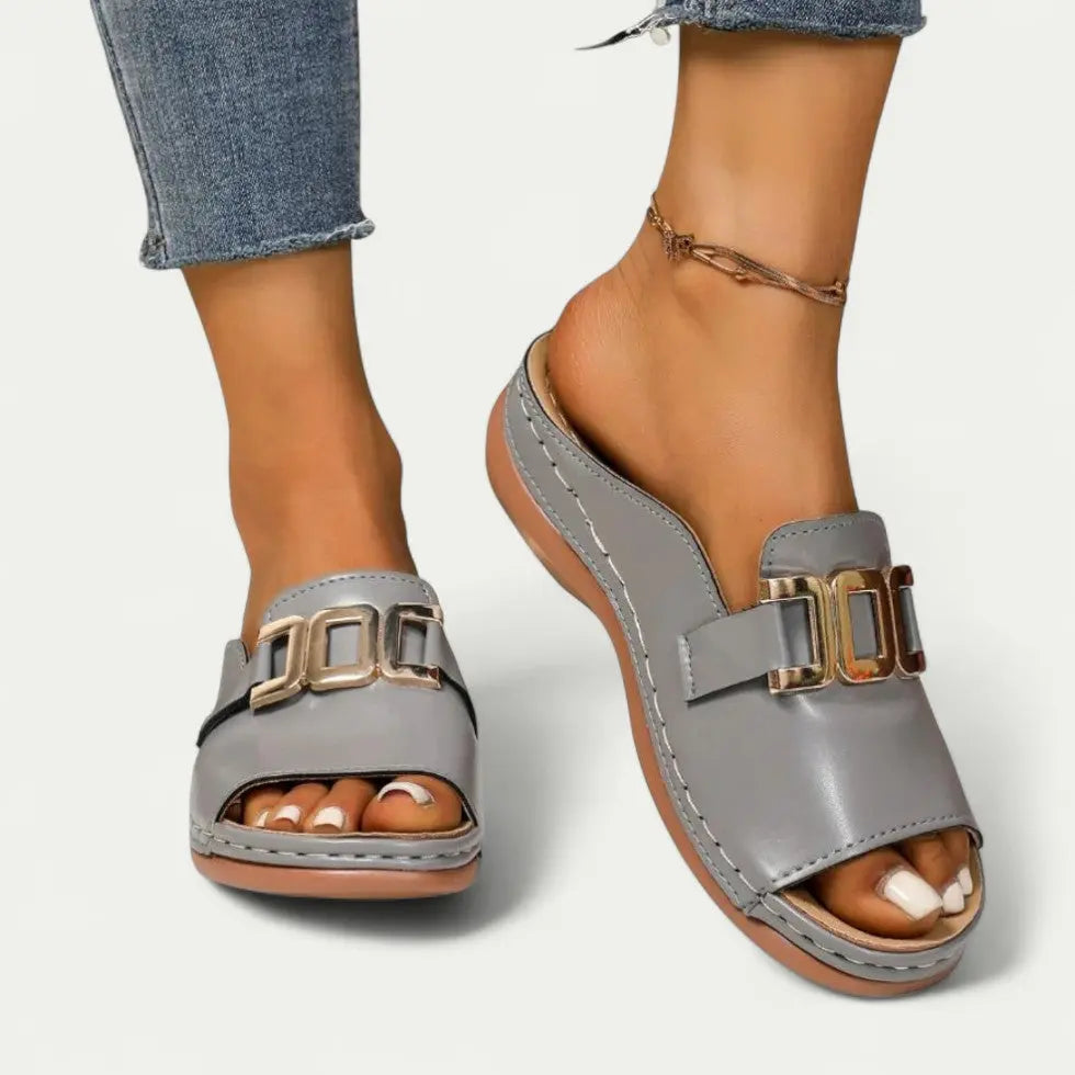 Women's slip-on sandals in beige cushioned sole lightweight summer footwear versatile chic style
