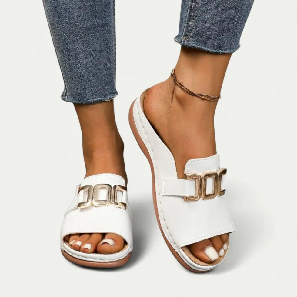 Women's beige slip-on sandals lightweight cushioned summer footwear with minimalist chic design