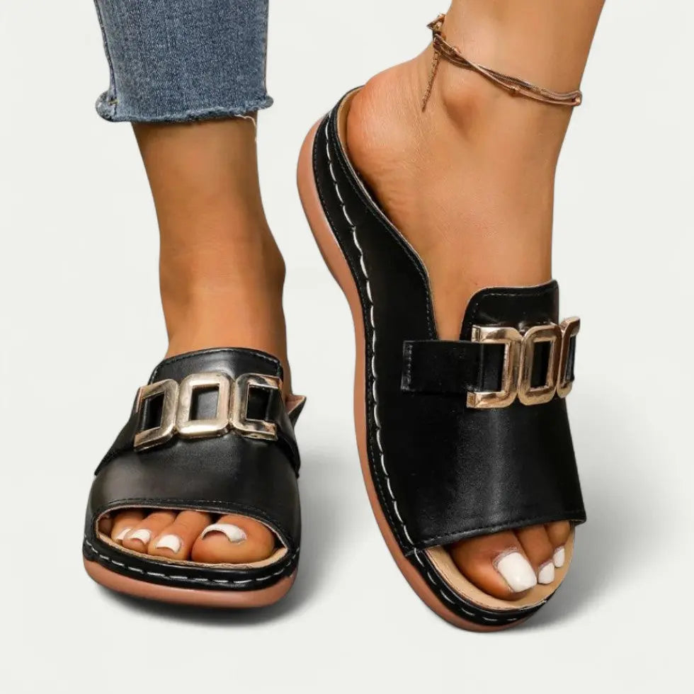 Women's slip-on sandals in beige cushioned sole lightweight summer footwear casual chic style