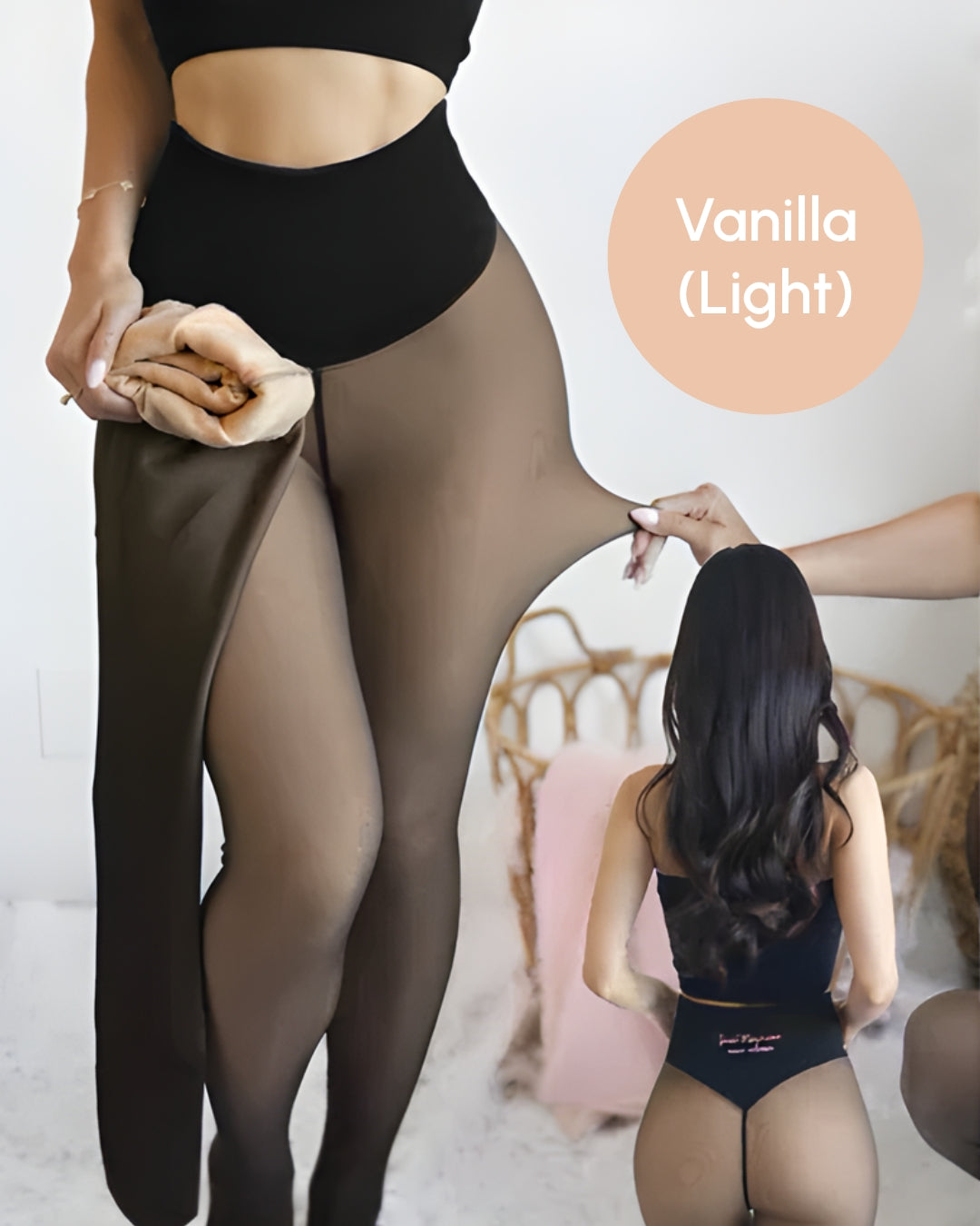 Black snatched sheer fleece leggings with one-seam sculpting design for a seamless winter silhouette