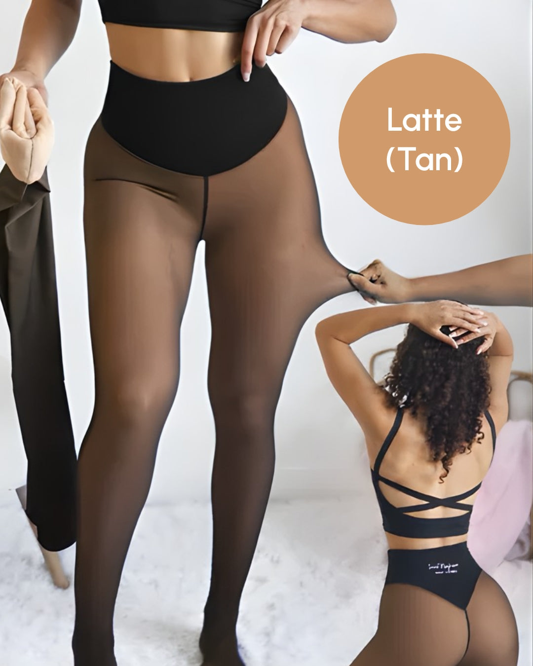 Black snatched sheer fleece leggings with one-seam sculpting design for a seamless winter silhouette