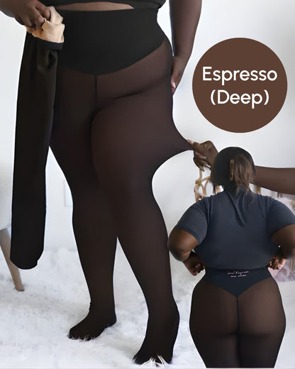 Black snatched sheer fleece leggings with one-seam sculpting design for a seamless fitted silhouette