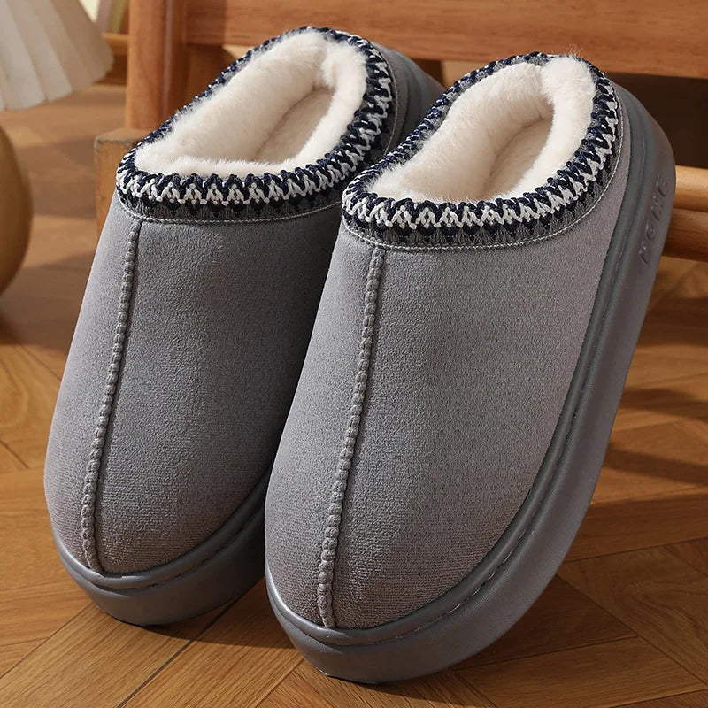 Sofia Amoretti Alpine faux suede plush slippers in neutral tones with EVA platform clog silhouette