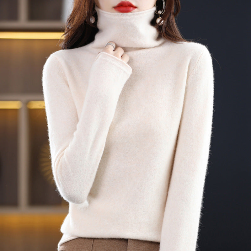 Cream wool-blend loose-fit sweater with chic stacked collar, Arctic Grace style by Sofia Amoretti