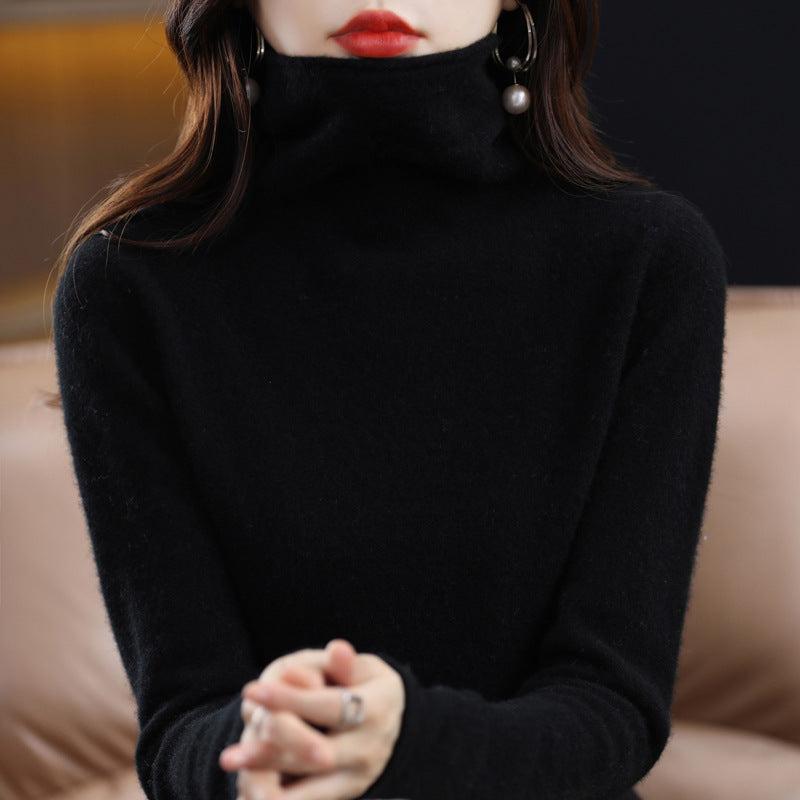 Ivory wool-blend loose-fit sweater with chic stacked collar, Arctic Grace by Sofia Amoretti
