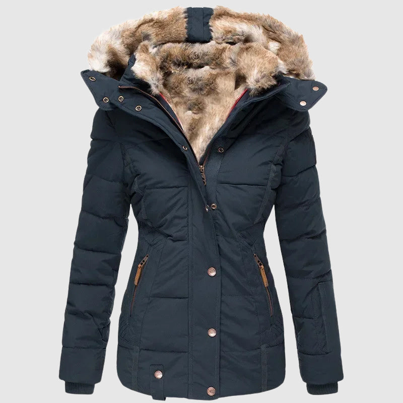 Sofia Amoretti Arctic white hooded jacket cotton-polyester blend polished silhouette for women