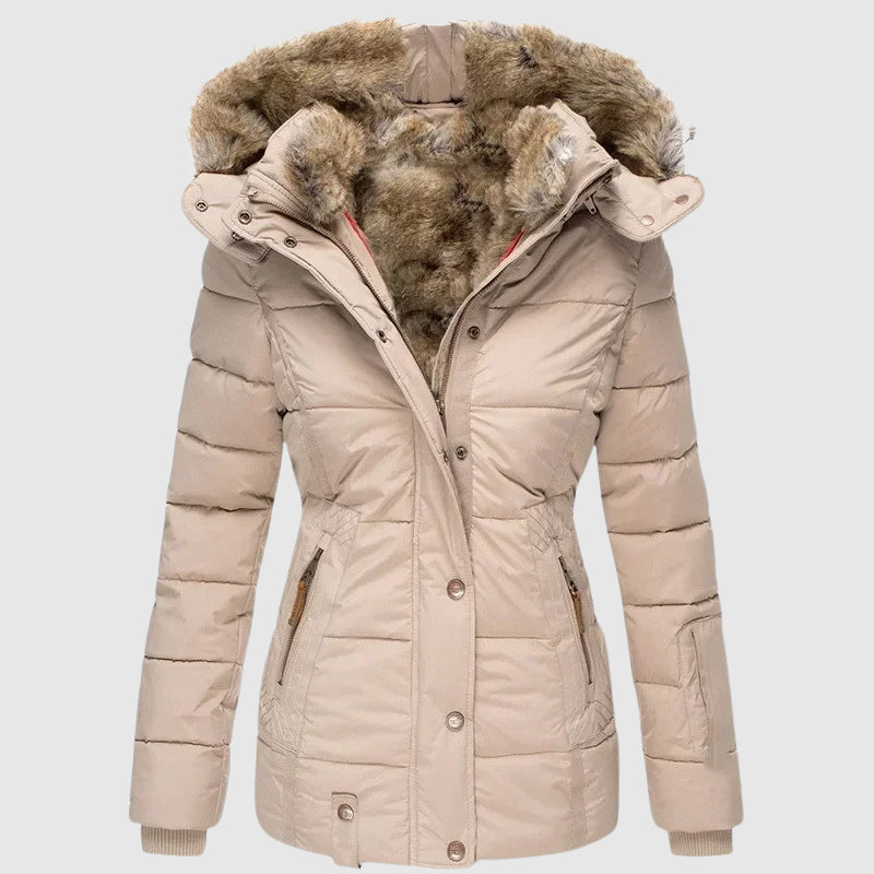 Sofia Amoretti Arctic white hooded jacket cotton-poly blend polished silhouette for women