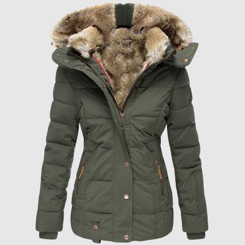Sofia Amoretti Arctic white hooded jacket, polished cotton-polyester blend silhouette for women