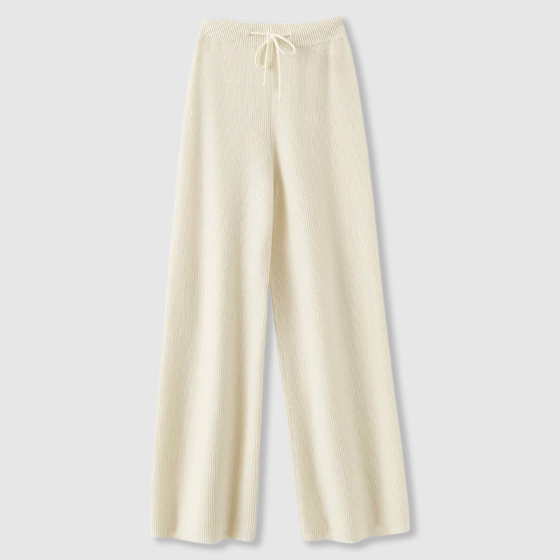 Sofia Amoretti ivory cashmere wide-leg pants with elastic drawstring waist, relaxed luxurious silhouette