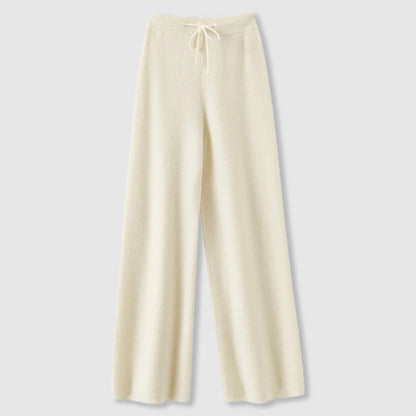 Sofia Amoretti ivory cashmere wide-leg pants with elastic drawstring waist, relaxed luxurious silhouette