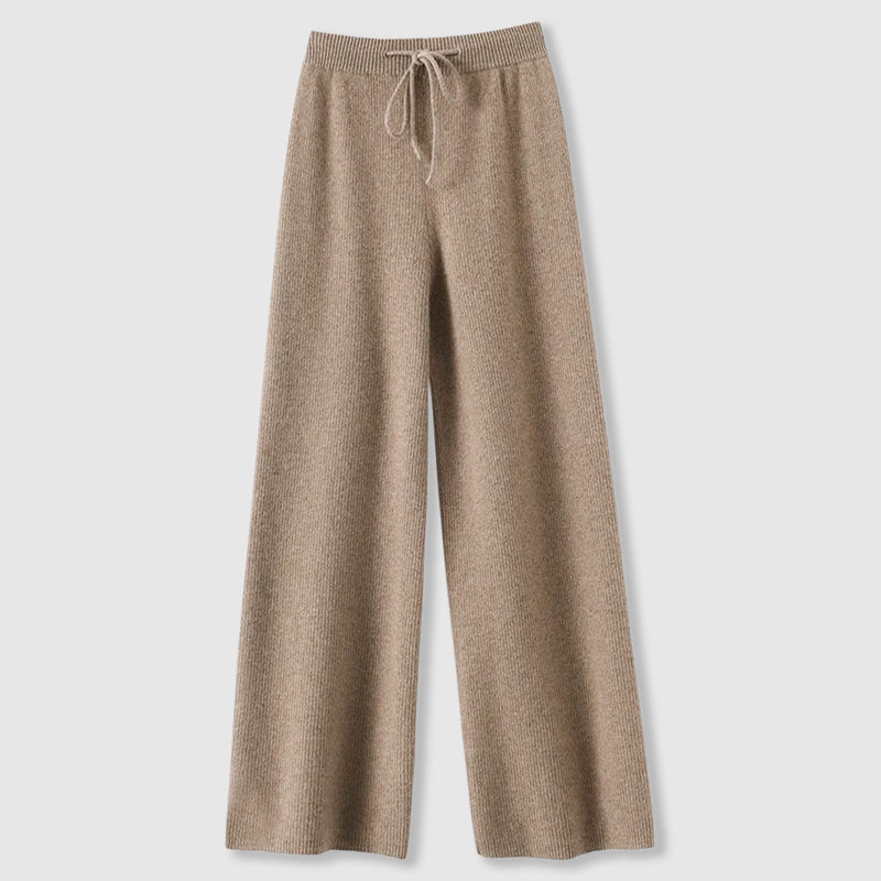 Sofia Amoretti ivory cashmere wide-leg pants with elastic drawstring waist for effortless luxury