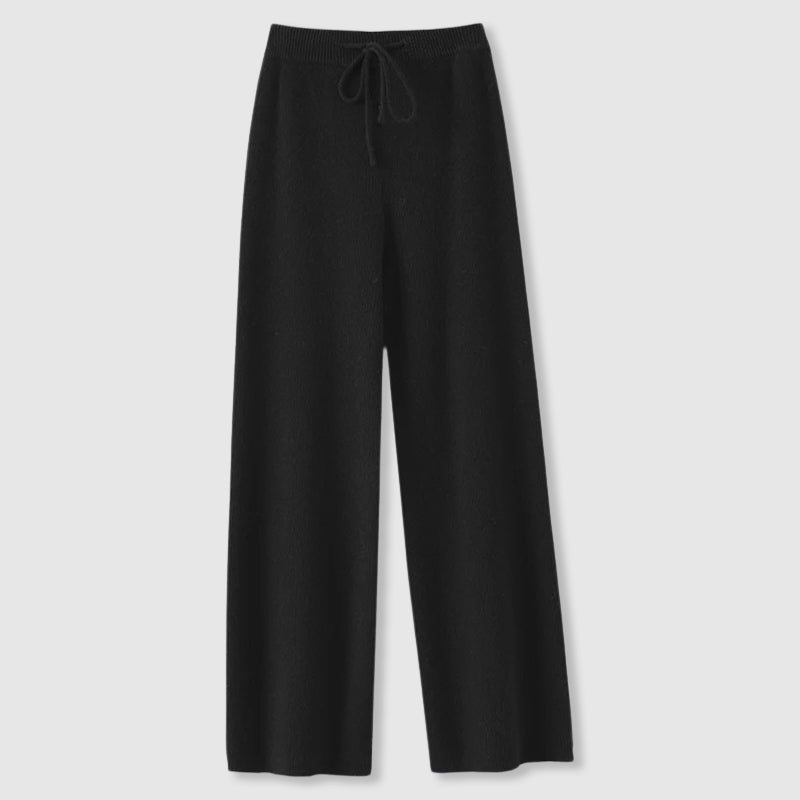 Sofia Amoretti ivory cashmere wide-leg pants with elastic drawstring waist, relaxed luxurious silhouette