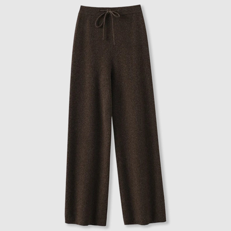 Sofia Amoretti ivory cashmere wide-leg pants with elastic drawstring waist for effortless luxury