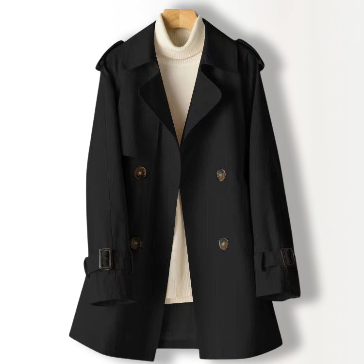 Lightweight khaki trench coat with flattering lapel and long sleeves in soft polyester blend