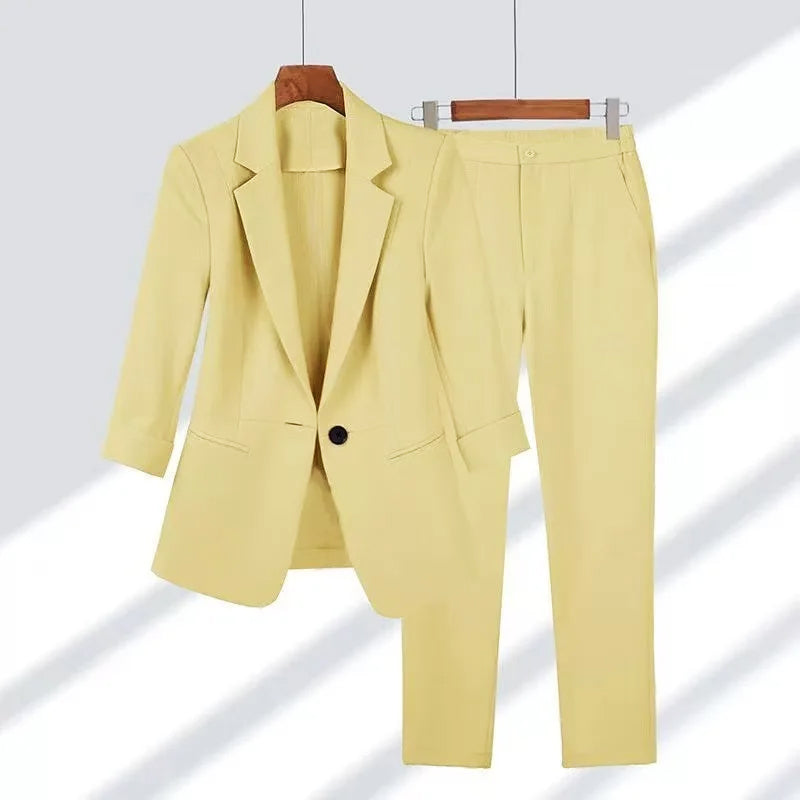 Sofia Amoretti Geneva ivory tailored blazer and high-waist pencil pants business suit set