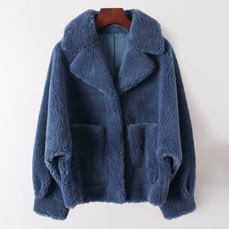 Sofia Amoretti ivory faux shearling coat refined lapel collar plush wool blend cozy glamorous winter style