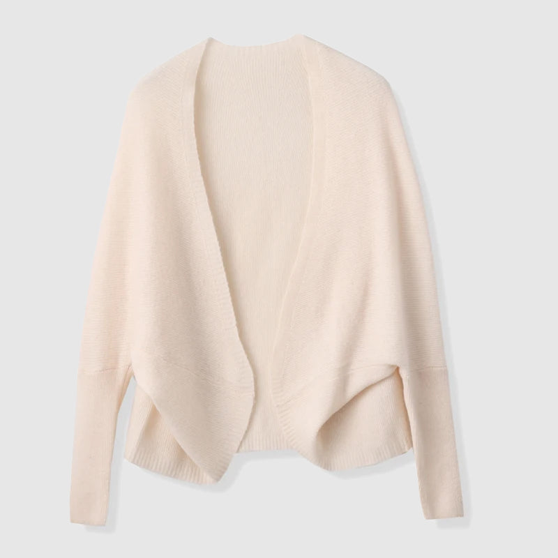 Sofia Amoretti ivory merino wool cardigan with versatile shawl-wrap silhouette and relaxed drape