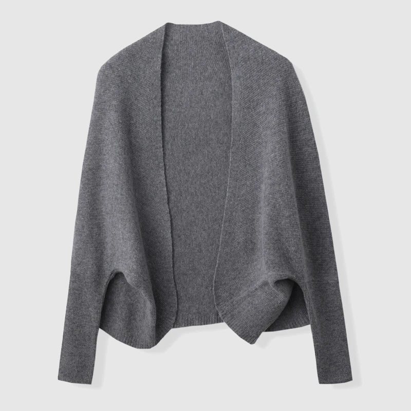 Sofia Amoretti cream merino wool versatile cardigan with shawl drape and relaxed cozy silhouette