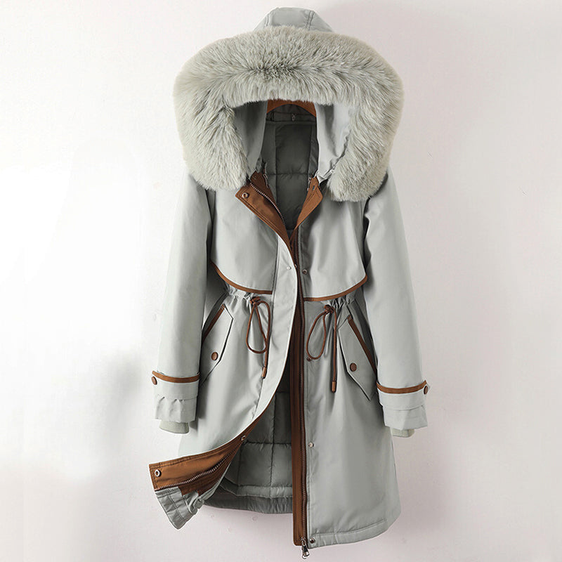 Women's white plush faux fur hood coat with drawstring waist, Snow Princess cozy elegant style