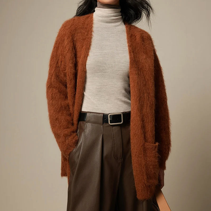 Sofia Amoretti cream alpaca wool cardigan, loose relaxed fit with cloud-soft luxurious texture