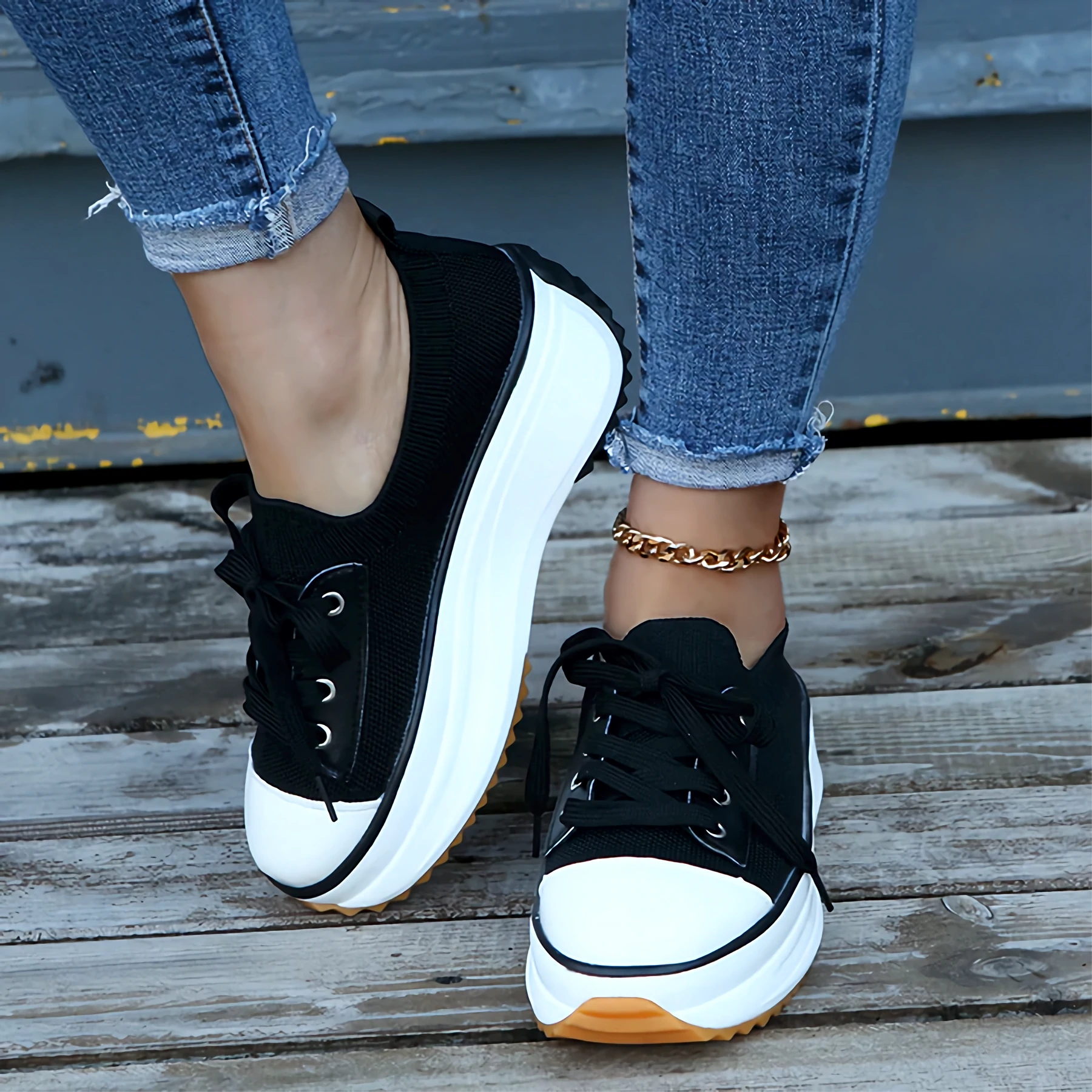 Women's white platform sneakers soft knit upper breathable casual-chic style with flattering lift
