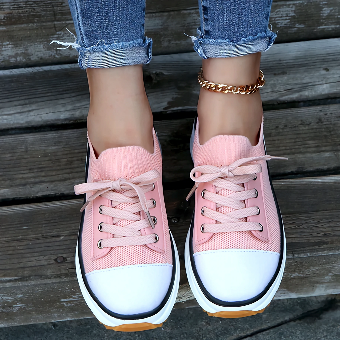 Women's white platform sneakers with soft breathable knit upper and chunky sole for casual chic style