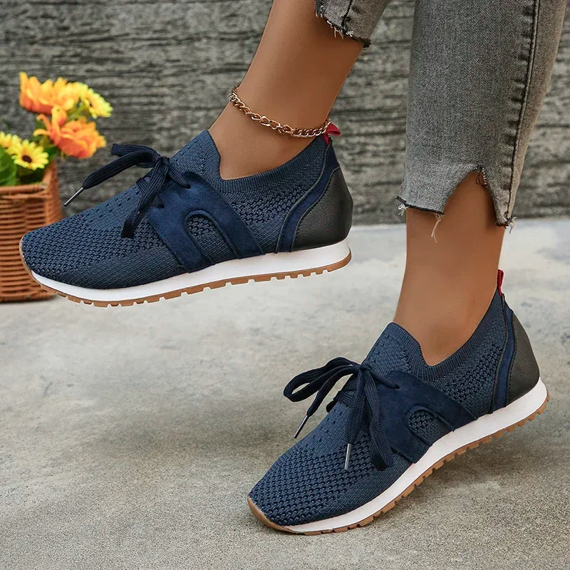 Women's lightweight soft knit lace-up sneakers in breathable flexible fabric for all-day casual wear