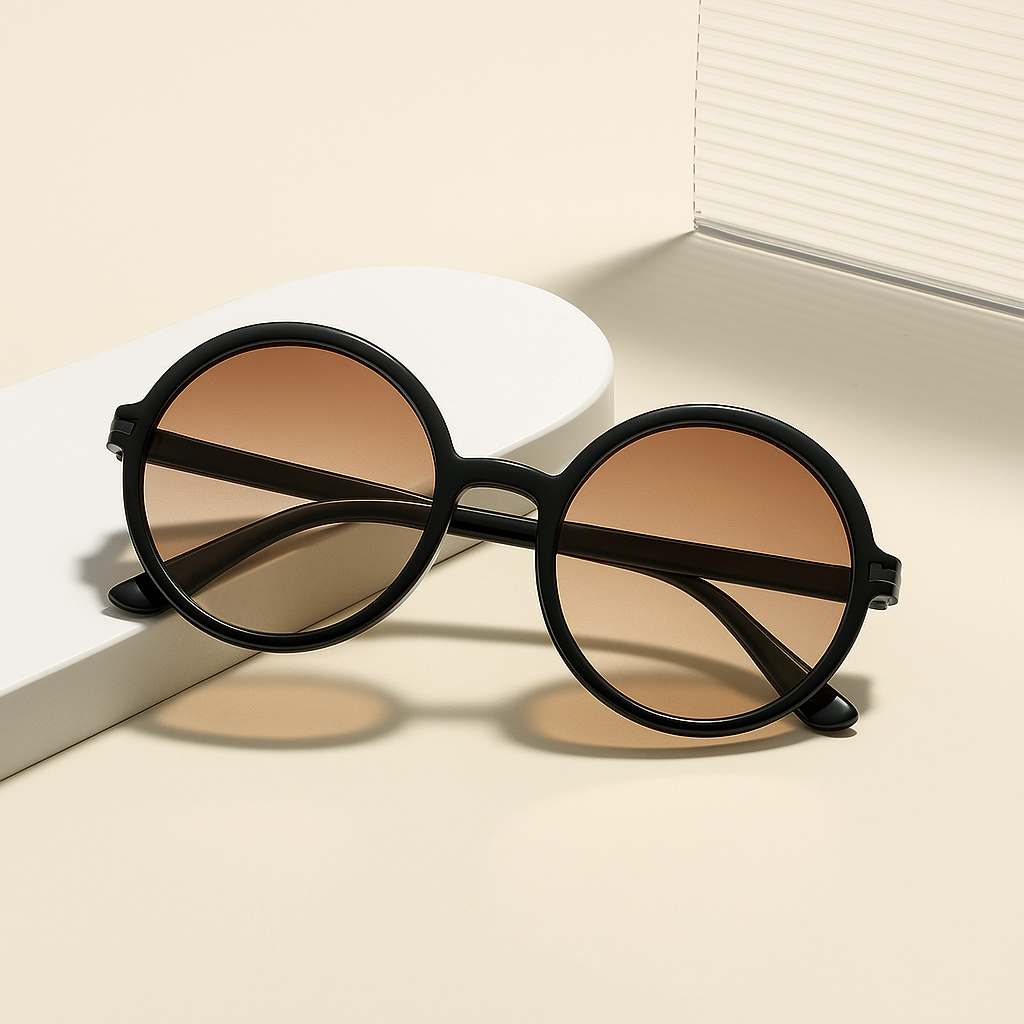 Tortoiseshell oversized round sunglasses with warm gradient lenses and retro-inspired acetate frames