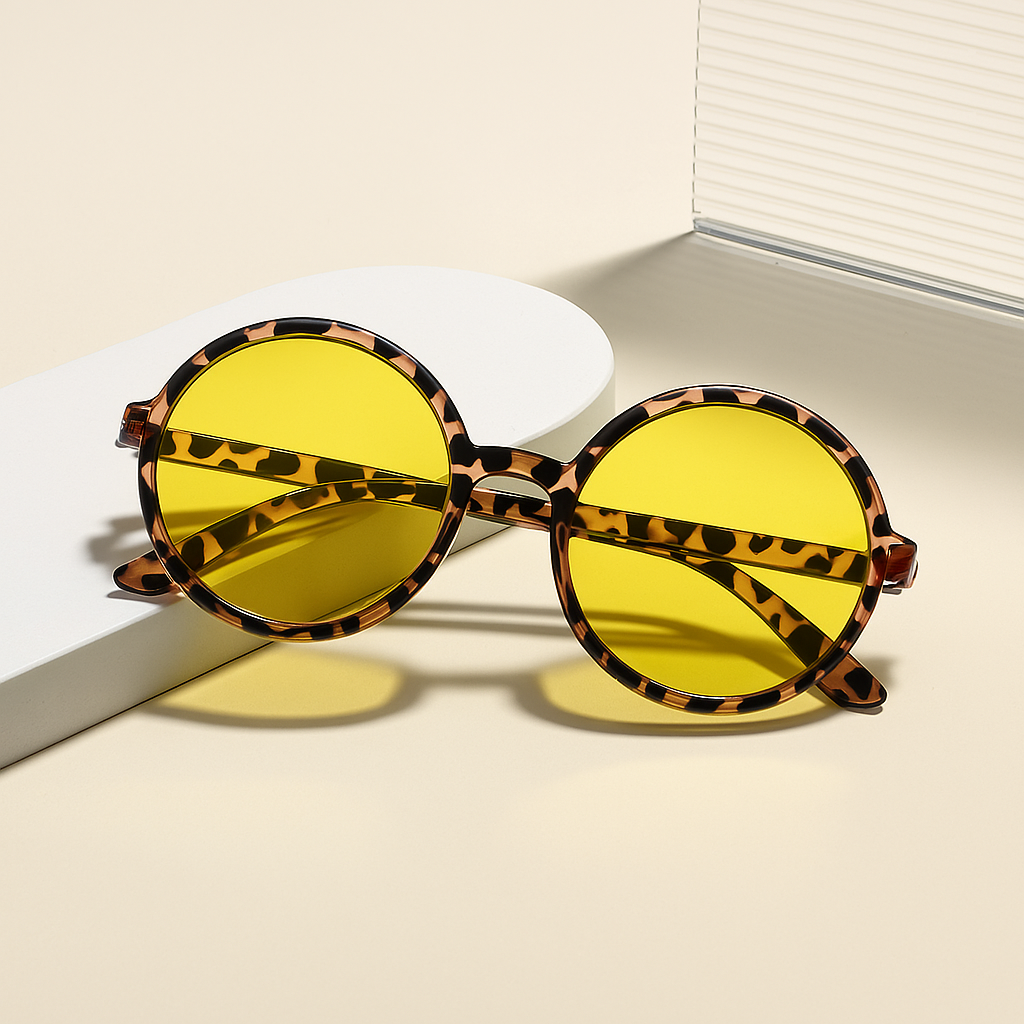Tortoiseshell oversized round sunglasses with warm gradient lenses and retro-modern acetate frames