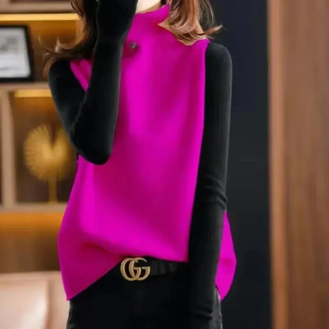 Ivory wool turtleneck vest sleeveless slim-fit layering piece with high polished neck for women